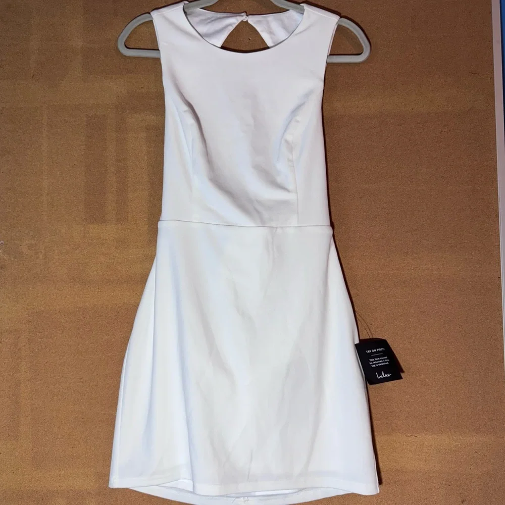 Lulus NWT white mini dress open back bow Soft Girl aesthetic graduation Size L - Picture 2 of 9